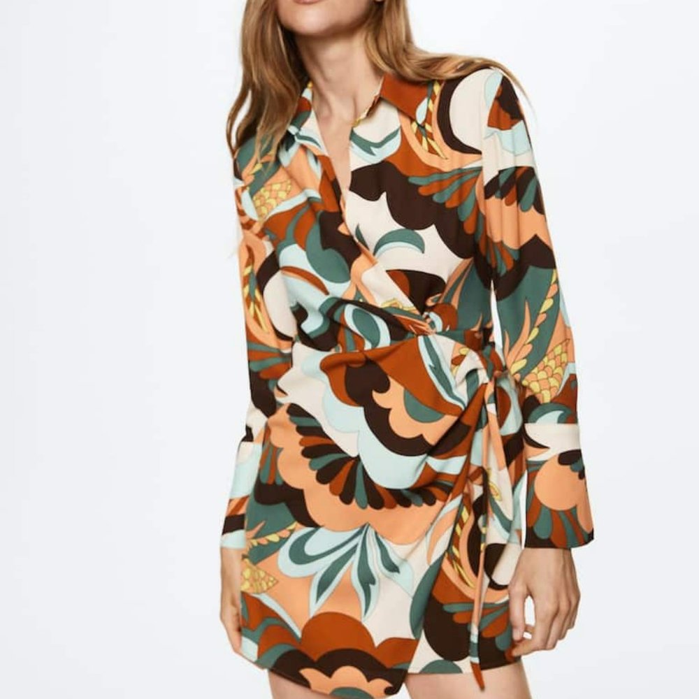 NWT Mango Print Wrap Dress size L
